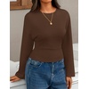 image:imageZESICA Womens 2026 Fall Long Sleeve Shirts Going Out Tops  Crew Neck Batwing Cinched Waist Soft Business Casual Work Blouse Y2K Cute Trendy Fashion ClothesBrown