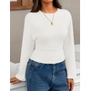image:imageZESICA Womens 2026 Fall Long Sleeve Shirts Going Out Tops  Crew Neck Batwing Cinched Waist Soft Business Casual Work Blouse Y2K Cute Trendy Fashion ClothesWhite