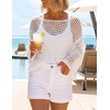 image:imageZESICA Womens 2026 Summer Crochet Hollow Out Long Sleeve Beach Bikini Swimsuit Mesh Cover Up Tunic TopApricot