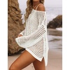 image:imageZESICA Womens 2026 Summer Crochet Hollow Out Long Sleeve Beach Bikini Swimsuit Mesh Cover Up Tunic TopApricot