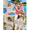 image:imageZESICA Womens 2026 Summer Crochet Hollow Out Long Sleeve Beach Bikini Swimsuit Mesh Cover Up Tunic TopApricot