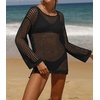 image:imageZESICA Womens 2026 Summer Crochet Hollow Out Long Sleeve Beach Bikini Swimsuit Mesh Cover Up Tunic TopBlack