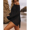 image:imageZESICA Womens 2026 Summer Crochet Hollow Out Long Sleeve Beach Bikini Swimsuit Mesh Cover Up Tunic TopBlack