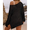 image:imageZESICA Womens 2026 Summer Crochet Hollow Out Long Sleeve Beach Bikini Swimsuit Mesh Cover Up Tunic TopBlack