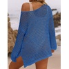 image:imageZESICA Womens 2026 Summer Crochet Hollow Out Long Sleeve Beach Bikini Swimsuit Mesh Cover Up Tunic TopBlue