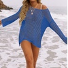 image:imageZESICA Womens 2026 Summer Crochet Hollow Out Long Sleeve Beach Bikini Swimsuit Mesh Cover Up Tunic TopBlue