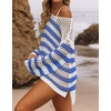 image:imageZESICA Womens 2026 Summer Crochet Hollow Out Long Sleeve Beach Bikini Swimsuit Mesh Cover Up Tunic TopCobalt