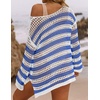 image:imageZESICA Womens 2026 Summer Crochet Hollow Out Long Sleeve Beach Bikini Swimsuit Mesh Cover Up Tunic TopCobalt