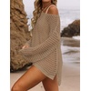 image:imageZESICA Womens 2026 Summer Crochet Hollow Out Long Sleeve Beach Bikini Swimsuit Mesh Cover Up Tunic TopDeepapricot
