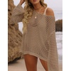image:imageZESICA Womens 2026 Summer Crochet Hollow Out Long Sleeve Beach Bikini Swimsuit Mesh Cover Up Tunic TopDeepapricot
