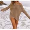 image:imageZESICA Womens 2026 Summer Crochet Hollow Out Long Sleeve Beach Bikini Swimsuit Mesh Cover Up Tunic TopDeepapricot