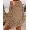 image:imageZESICA Womens 2026 Summer Crochet Hollow Out Long Sleeve Beach Bikini Swimsuit Mesh Cover Up Tunic TopDeepapricot
