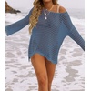 image:imageZESICA Womens 2026 Summer Crochet Hollow Out Long Sleeve Beach Bikini Swimsuit Mesh Cover Up Tunic TopDustyblue