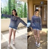 image:imageZESICA Womens 2026 Summer Crochet Hollow Out Long Sleeve Beach Bikini Swimsuit Mesh Cover Up Tunic TopDustyblue