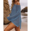 image:imageZESICA Womens 2026 Summer Crochet Hollow Out Long Sleeve Beach Bikini Swimsuit Mesh Cover Up Tunic TopDustyblue