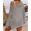 image:imageZESICA Womens 2026 Summer Crochet Hollow Out Long Sleeve Beach Bikini Swimsuit Mesh Cover Up Tunic TopGrey