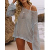 image:imageZESICA Womens 2026 Summer Crochet Hollow Out Long Sleeve Beach Bikini Swimsuit Mesh Cover Up Tunic TopGrey