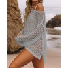 image:imageZESICA Womens 2026 Summer Crochet Hollow Out Long Sleeve Beach Bikini Swimsuit Mesh Cover Up Tunic TopGrey