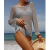 image:imageZESICA Womens 2026 Summer Crochet Hollow Out Long Sleeve Beach Bikini Swimsuit Mesh Cover Up Tunic TopGrey