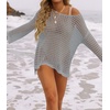 image:imageZESICA Womens 2026 Summer Crochet Hollow Out Long Sleeve Beach Bikini Swimsuit Mesh Cover Up Tunic TopGrey