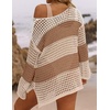 image:imageZESICA Womens 2026 Summer Crochet Hollow Out Long Sleeve Beach Bikini Swimsuit Mesh Cover Up Tunic TopKhaki