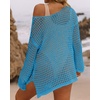 image:imageZESICA Womens 2026 Summer Crochet Hollow Out Long Sleeve Beach Bikini Swimsuit Mesh Cover Up Tunic TopLakeblue