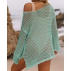 image:imageZESICA Womens 2026 Summer Crochet Hollow Out Long Sleeve Beach Bikini Swimsuit Mesh Cover Up Tunic TopMint