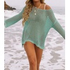image:imageZESICA Womens 2026 Summer Crochet Hollow Out Long Sleeve Beach Bikini Swimsuit Mesh Cover Up Tunic TopMint