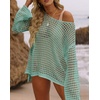 image:imageZESICA Womens 2026 Summer Crochet Hollow Out Long Sleeve Beach Bikini Swimsuit Mesh Cover Up Tunic TopMint