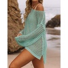 image:imageZESICA Womens 2026 Summer Crochet Hollow Out Long Sleeve Beach Bikini Swimsuit Mesh Cover Up Tunic TopMint