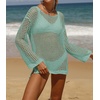 image:imageZESICA Womens 2026 Summer Crochet Hollow Out Long Sleeve Beach Bikini Swimsuit Mesh Cover Up Tunic TopMint