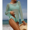 image:imageZESICA Womens 2026 Summer Crochet Hollow Out Long Sleeve Beach Bikini Swimsuit Mesh Cover Up Tunic TopMint