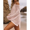 image:imageZESICA Womens 2026 Summer Crochet Hollow Out Long Sleeve Beach Bikini Swimsuit Mesh Cover Up Tunic TopPink