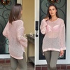 image:imageZESICA Womens 2026 Summer Crochet Hollow Out Long Sleeve Beach Bikini Swimsuit Mesh Cover Up Tunic TopPink