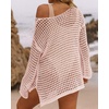 image:imageZESICA Womens 2026 Summer Crochet Hollow Out Long Sleeve Beach Bikini Swimsuit Mesh Cover Up Tunic TopPink