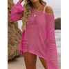 image:imageZESICA Womens 2026 Summer Crochet Hollow Out Long Sleeve Beach Bikini Swimsuit Mesh Cover Up Tunic TopRosepink