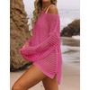 image:imageZESICA Womens 2026 Summer Crochet Hollow Out Long Sleeve Beach Bikini Swimsuit Mesh Cover Up Tunic TopRosepink