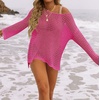 image:imageZESICA Womens 2026 Summer Crochet Hollow Out Long Sleeve Beach Bikini Swimsuit Mesh Cover Up Tunic TopRosepink