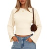 image:imageZESICA Womens 2026 Fall Long Sleeve Shirts Going Out Tops  Crew Neck Batwing Cinched Waist Soft Business Casual Work Blouse Y2K Cute Trendy Fashion ClothesApricot
