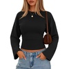 image:imageZESICA Womens 2026 Fall Long Sleeve Shirts Going Out Tops  Crew Neck Batwing Cinched Waist Soft Business Casual Work Blouse Y2K Cute Trendy Fashion ClothesBlack