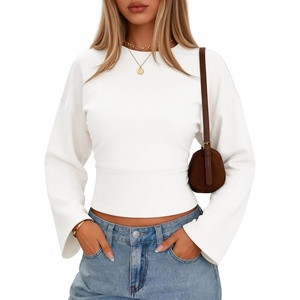 image:imageZESICA Womens 2026 Fall Long Sleeve Shirts Going Out Tops  Crew Neck Batwing Cinched Waist Soft Business Casual Work Blouse Y2K Cute Trendy Fashion ClothesWhite
