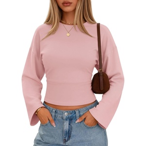 image:imageZESICA Womens 2026 Fall Long Sleeve Shirts Going Out Tops  Crew Neck Batwing Cinched Waist Soft Business Casual Work Blouse Y2K Cute Trendy Fashion ClothesPink