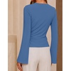 image:imageZESICA Womens Bell Long Sleeve Wrap Top Elegant Business Casual Outfits  2026 Trendy Fall Fashion Clothes Asymmetrical V Neck Shirts Slim Fit Ruched Top Metal Buckle Work Office Dressy BlouseDustyblue