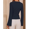 image:imageZESICA Womens Bell Long Sleeve Wrap Top Elegant Business Casual Outfits  2026 Trendy Fall Fashion Clothes Asymmetrical V Neck Shirts Slim Fit Ruched Top Metal Buckle Work Office Dressy BlouseNavy