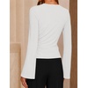 image:imageZESICA Womens Bell Long Sleeve Wrap Top Elegant Business Casual Outfits  2026 Trendy Fall Fashion Clothes Asymmetrical V Neck Shirts Slim Fit Ruched Top Metal Buckle Work Office Dressy BlouseWhite