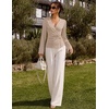 image:imageZESICA Womens Bell Long Sleeve Wrap Top Elegant Business Casual Outfits  2026 Trendy Fall Fashion Clothes Asymmetrical V Neck Shirts Slim Fit Ruched Top Metal Buckle Work Office Dressy BlouseLightcamel