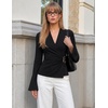 image:imageZESICA Womens Bell Long Sleeve Wrap Top Elegant Business Casual Outfits  2026 Trendy Fall Fashion Clothes Asymmetrical V Neck Shirts Slim Fit Ruched Top Metal Buckle Work Office Dressy BlouseBlack