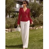 image:imageZESICA Womens Bell Long Sleeve Wrap Top Elegant Business Casual Outfits  2026 Trendy Fall Fashion Clothes Asymmetrical V Neck Shirts Slim Fit Ruched Top Metal Buckle Work Office Dressy BlouseRed