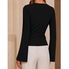 image:imageZESICA Womens Bell Long Sleeve Wrap Top Elegant Business Casual Outfits  2026 Trendy Fall Fashion Clothes Asymmetrical V Neck Shirts Slim Fit Ruched Top Metal Buckle Work Office Dressy BlouseBlack