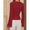 image:imageZESICA Womens Bell Long Sleeve Wrap Top Elegant Business Casual Outfits  2026 Trendy Fall Fashion Clothes Asymmetrical V Neck Shirts Slim Fit Ruched Top Metal Buckle Work Office Dressy BlouseRed